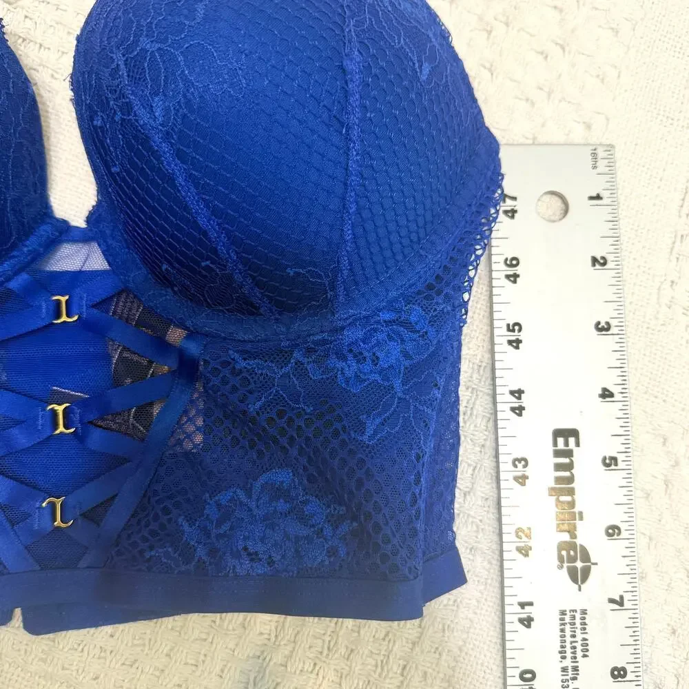 Victoria’s Secret Bombshell 32D plunge fishnet push up corset top BC3 3225